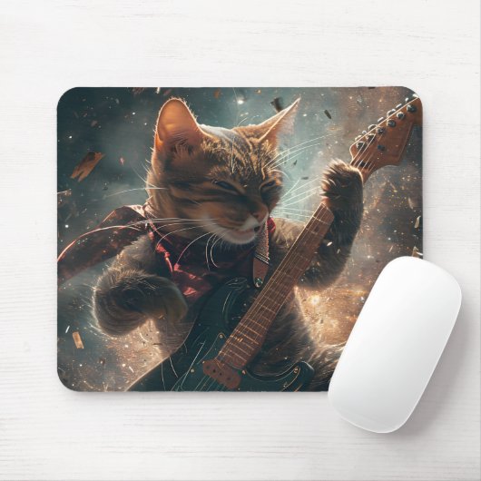 Rock Cat Gitaar spelen Muismat (Met muis)