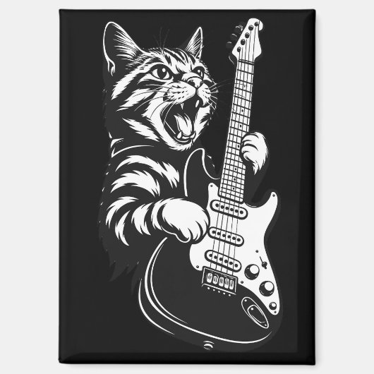 Rock Cat Playing Electric Guitar | Cool Music Love Magneet (Voorkant)