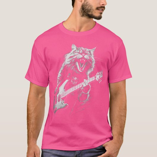Rock Cat Playing Guitar Woman Funny Guitar Cat T-shirt (Voorkant)