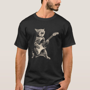 Rock Cat Spelen Gitaar Grappige Gitaar Cat Design T-shirt