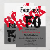 Rock Chick 50 & Fabulous Red Black 50e verjaardag Kaart (Voorkant / Achterkant)