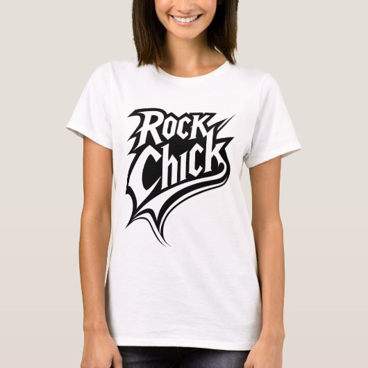 Rock Chick - Bold zwart-wit typografie T-shirt (Voorkant)