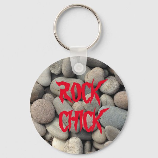 ROCK CHICK PEBBLE STONE BUTTON KEYRING SLEUTELHANGER (Voorkant)