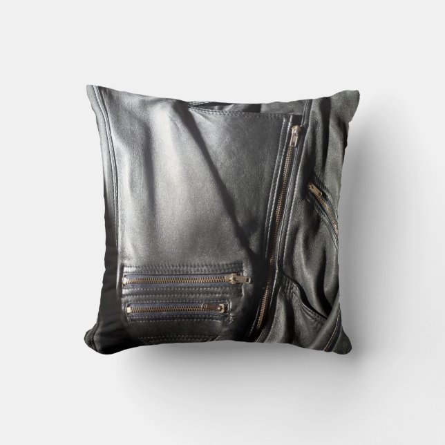 Rock Chick Zwart Biker Jacket Foto Kussen (Voorkant)