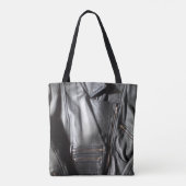 Rock Chick Zwart Faux Lederen Biker Jacket Foto Tote Bag (Achterkant)