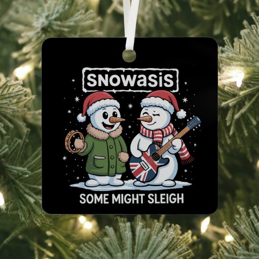 Rock Christmas SNOWASIS Some Might Sleigh Snowman Metalen Ornament (Insitu)