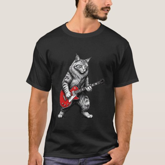  Rock Classic Guitar Hero Cat for Men T-shirt (Voorkant)