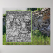 Rock Cliff Cattails Pond Natuur Uw foto toevoegen Poster (Voorkant)