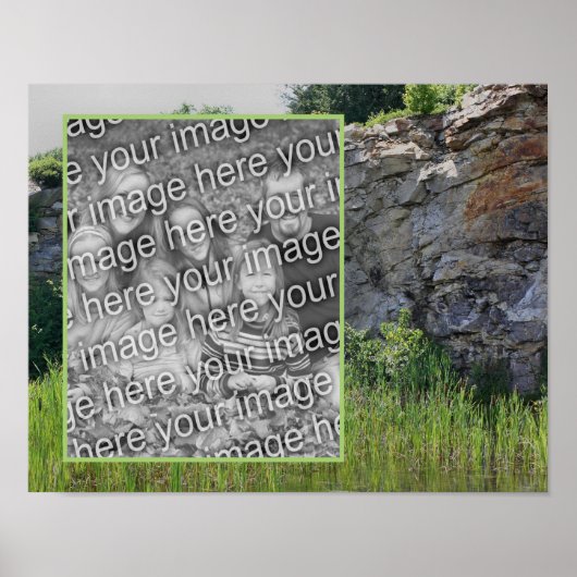 Rock Cliff Cattails Pond Natuur Uw foto toevoegen Poster (Voorkant)