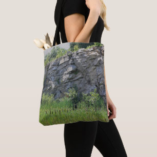 Rock Cliff Wall Cattails Pond Natuur Tote Bag