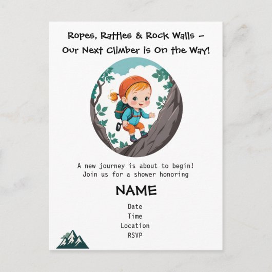 Rock Climber Girl Baby shower Uitnodiging (Voorkant)
