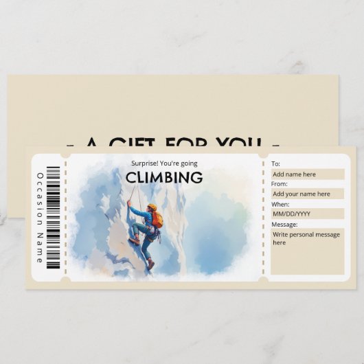 Rock Climbing Gift Certificate Kaart (Voorkant / Achterkant)