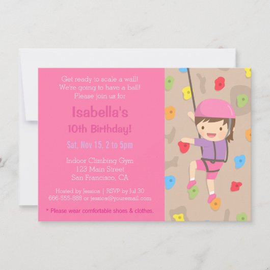 Rock Climbing Girls Verjaardagsfeestje Uitnodiging (Voorkant)