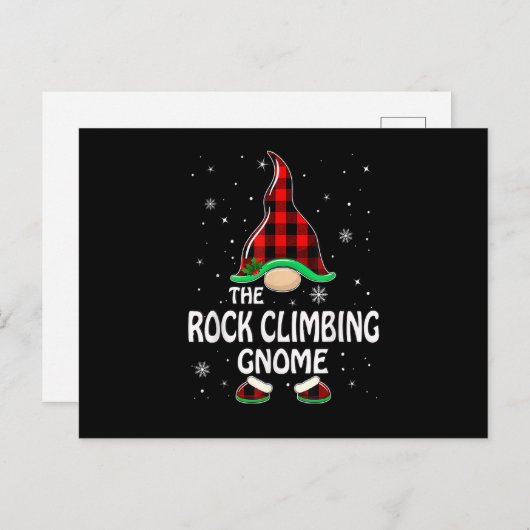 Rock Climbing Gnome Buffalo Plaid Matching Family Feestdagenkaart (Voorkant / Achterkant)