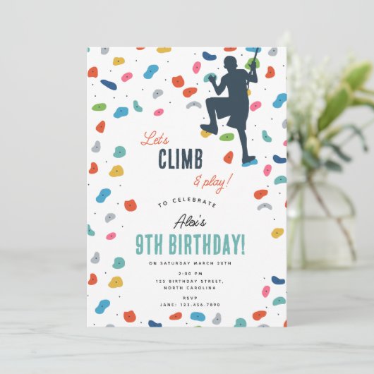 Rock Climbing Schattige Kids Verjaardagsfeest Kaart (Staand voorkant)