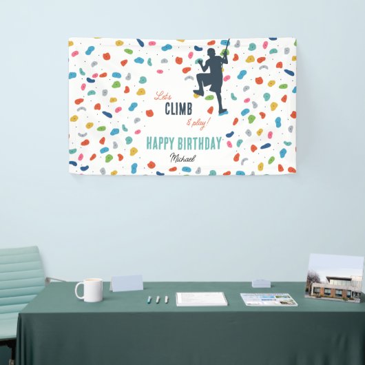 Rock Climbing Schattige Kids Verjaardagsfeest Spandoek (Beurs)