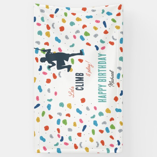 Rock Climbing Schattige Kids Verjaardagsfeest Spandoek (Verticaal)