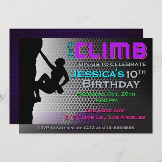 Rock Climbing Verjaardag Uitnodiging - Let's Climb (Voorkant / Achterkant)