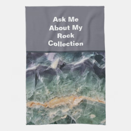 Rock Collector Humor Paarse Groen Gepolijst Steen Theedoek