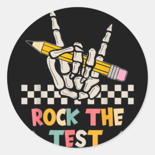 Rock De Test Dag Hand Skelet Teacher St Ronde Sticker