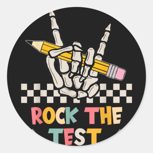 Rock De Test Dag Hand Skelet Teacher St Ronde Sticker (Voorkant)