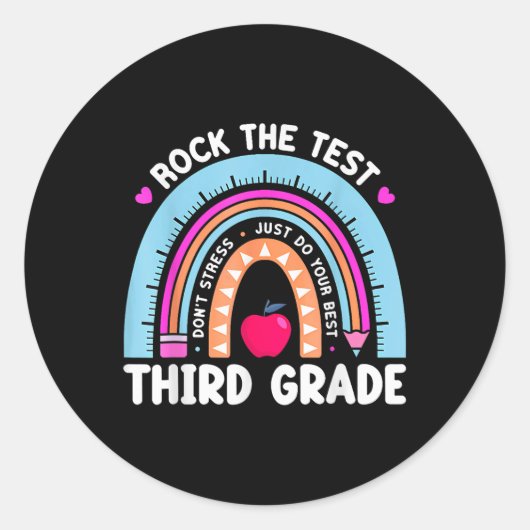Rock de testdag 3e klas leraar derde klas Te Ronde Sticker (Voorkant)