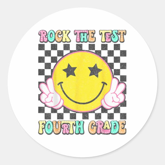 Rock de testdag 4e klas leraar Vierde klas T Ronde Sticker (Voorkant)