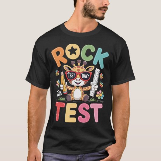 Rock De Testdag Funny Giraffe Examen Testen Dag T-shirt (Voorkant)