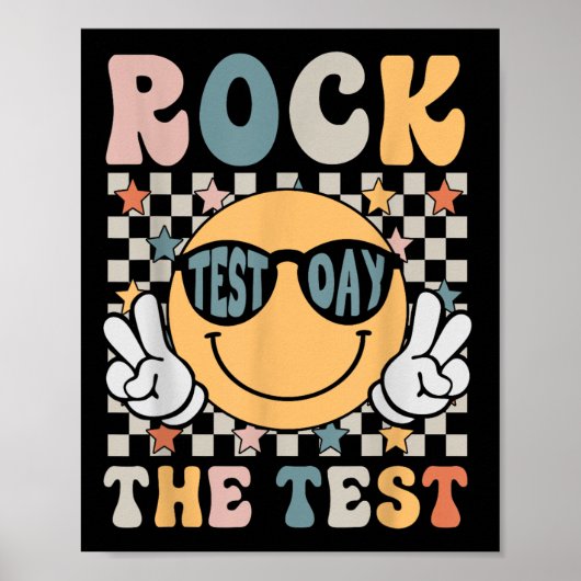 Rock de testdag Retro Smile Face Teacher Poster (Voorkant)