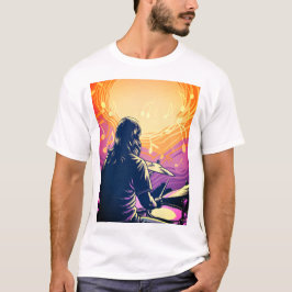 Rock Drummer met Muzieknoten T-shirt