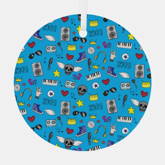 Rock Emo Muziek Tiener Patroon Glas Ornament (Achterkant)