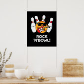 Rock en Bowl Funny Bowling Pun Dark BG Poster (Keuken)