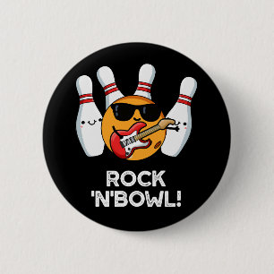 Rock en Bowl Funny Bowling Pun Dark BG Ronde Button 5,7 Cm