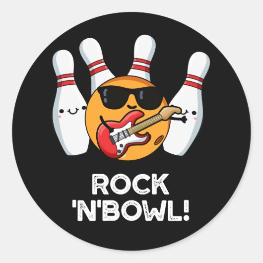 Rock en Bowl Funny Bowling Pun Dark BG Ronde Sticker (Voorkant)