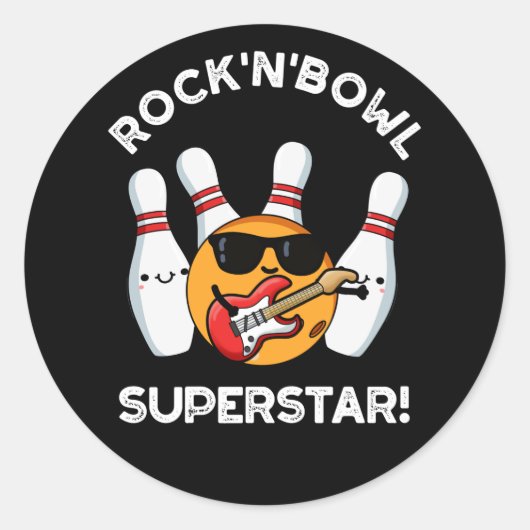 Rock en Bowl Superstar Funny Bowling Pun Dark BG Ronde Sticker (Voorkant)