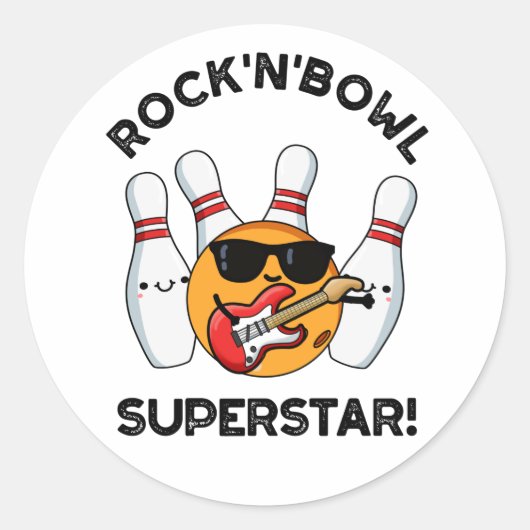 Rock en Bowl Superstar Funny Bowling Pun Ronde Sticker (Voorkant)