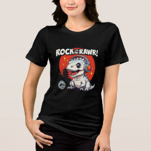 Rock en Rawr! Schattigee Dinosaurus met Hoofdtelef Tri-Blend Shirt