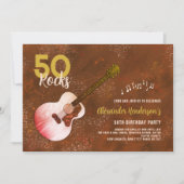 Rock en Roll 50th Birthday Guitar Rustic Brown Kaart (Voorkant)