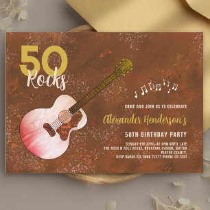 Rock en Roll 50th Birthday Guitar Rustic Brown Kaart