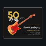 Rock en Roll 50th verjaardagsfeestje 50 rocks Flyer<br><div class="desc">50 Rocks wordt uitgenodigd voor een 50e verjaardagsfeestje met een coole elektrische gitaar met een Fire-vlampatroon en een rode kakitarkunst en muzieknotities met gepersonaliseerde zwarte en gouden moderne kalligrafische typografie. Deze gebruiksvriendelijke sjabloon creëer is de perfecte persoonlijke uitnodiging om vijftig in rock n roll-stijl te vieren en is ideaal voor...</div>