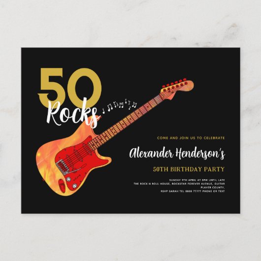 Rock en Roll 50th verjaardagsfeestje 50 rocks Uitnodiging Briefkaart (Voorkant)