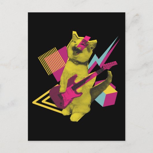 Rock- en Roll Cat Guitar Musician Briefkaart (Voorkant)