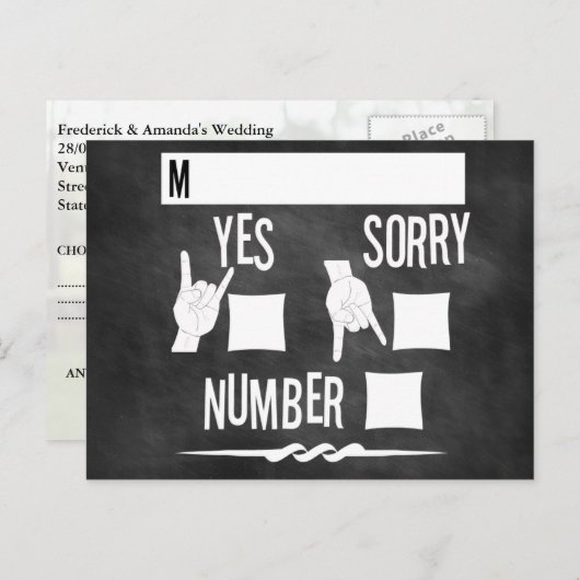 Rock en Roll Chalkboard Wedding Invite RSVP Uitnodiging Briefkaart (Voorkant / Achterkant)