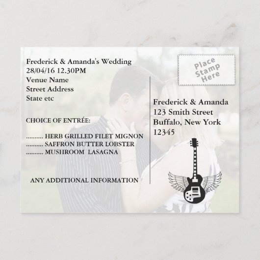 Rock en Roll Chalkboard Wedding Invite RSVP Uitnodiging Briefkaart (Achterkant)