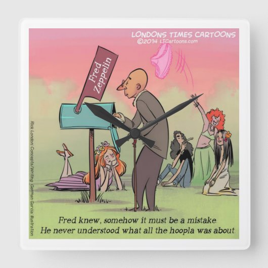 Rock en Roll Fred Funny Vierkante Klok (Voorkant)