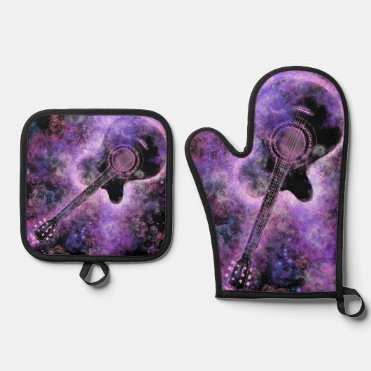 Rock en Roll Gitaar Oven Mitt & Pot Holder Set (Voorkant)