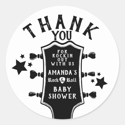 Rock en Roll Guitar Baby shower Hartelijk dank Ronde Sticker (Voorkant)