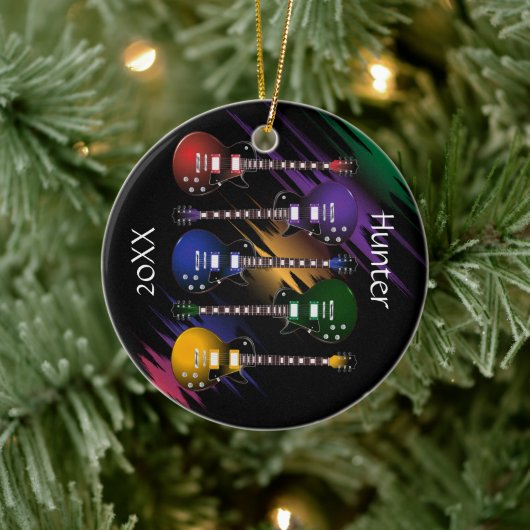 Rock- en Roll Guitar-geluidsgolven Keramisch Ornament (Boom)