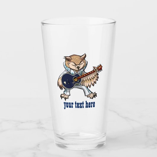 Rock en Roll Guitar Owl in Jumpsuit Cartoon Glas (Voorkant)