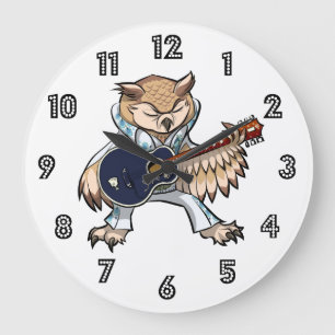 Rock en Roll Guitar Owl in Jumpsuit Cartoon Grote Klok